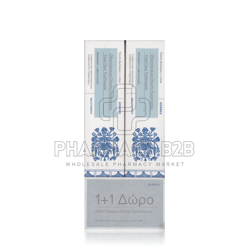 KORRES Οδοντόκρεμα Ολικής Προστασίας με Δροσερή Γεύση Δυόσμου & Lime 2x75ml