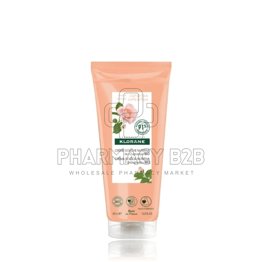 KLORANE Απαλό αφρόλουτρο με ΒΙΟΛΟΓΙΚΟ βούτυρο Cupuaçu - Γαλάκτωμα ρόδου BIO - Ξηρό έως πολύ ξηρό δέρμα 200ml