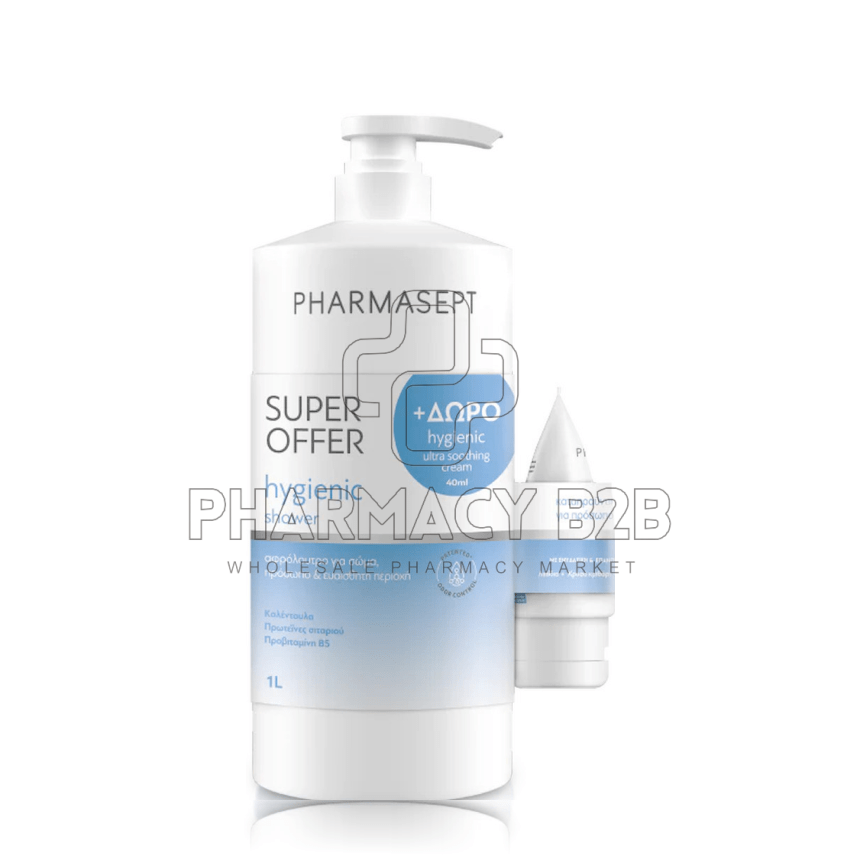 PHARMASEPT Hygienic Shower Αφρόλουτρο για σώμα, πρόσωπο & ευαίσθητη περιοχή 1Lt & Δώρο Hygienic Ultra Soothing Cream 40ml