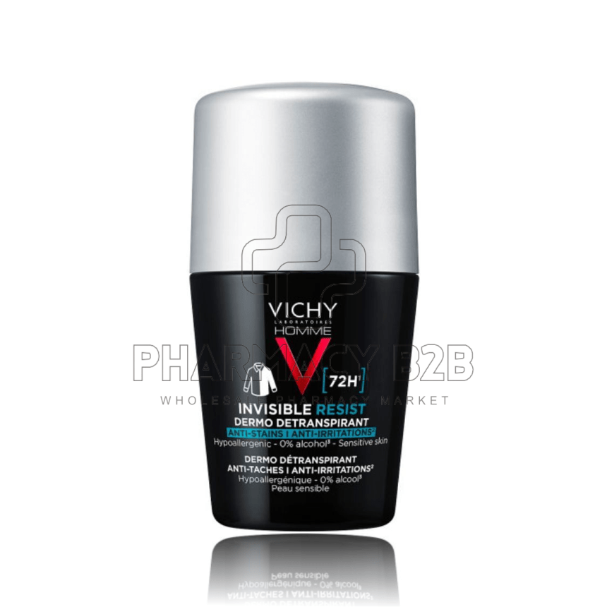 VICHY Homme Invisible Resist 72H Ανδρικό Αποσμητικό Roll-On Κατά των Σημαδιών & της Έντονης Εφίδρωσης 50ml