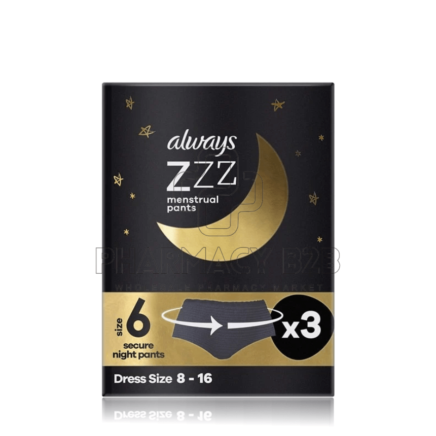 ALWAYS ZZZ Menstrual Pants Εσώρουχα Περιόδου Νυκτός Μίας Χρήσης S/M x3τεμ