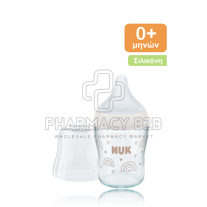 NUK Μπιμπερό 0+ Γυάλινο Σιλικόνη Perfect Match με Δείκτη Ελέγχου Θερμοκρασίας 120ml - Λευκό Ουράνιο Τόξο