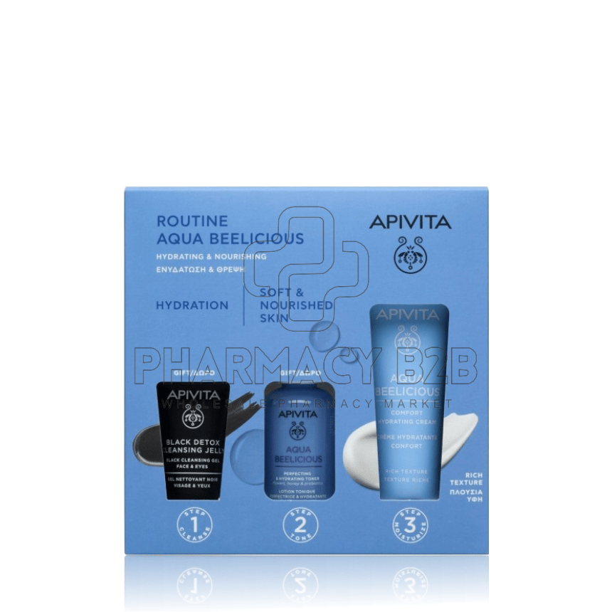 APIVITA Αqua Beelicious Comfort Hydrating Cream Ενυδατική Κρέμα Πλούσιας Υφής 40ml & Δώρο Αqua Beelicious Ενυδατικό Τόνερ 50ml & Black Detox Gel Καθαρισμού 15ml