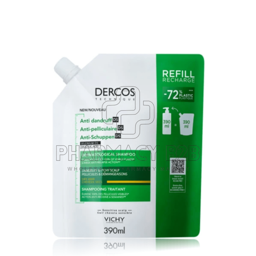 VICHY Dercos Anti Dandruff DS Eco Refill Ανταλλακτικό Σαμπουάν κατά της Πιτυρίδας για Ξηρά Μαλλιά 390ml