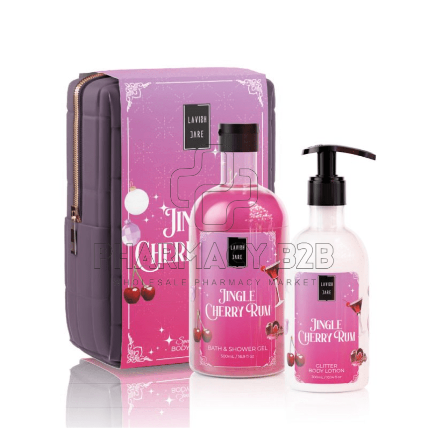 LAVISH CARE Bag Set Jingle Cherry Rum Shower Gel 500ml & Glitter Body Lotion 300ml