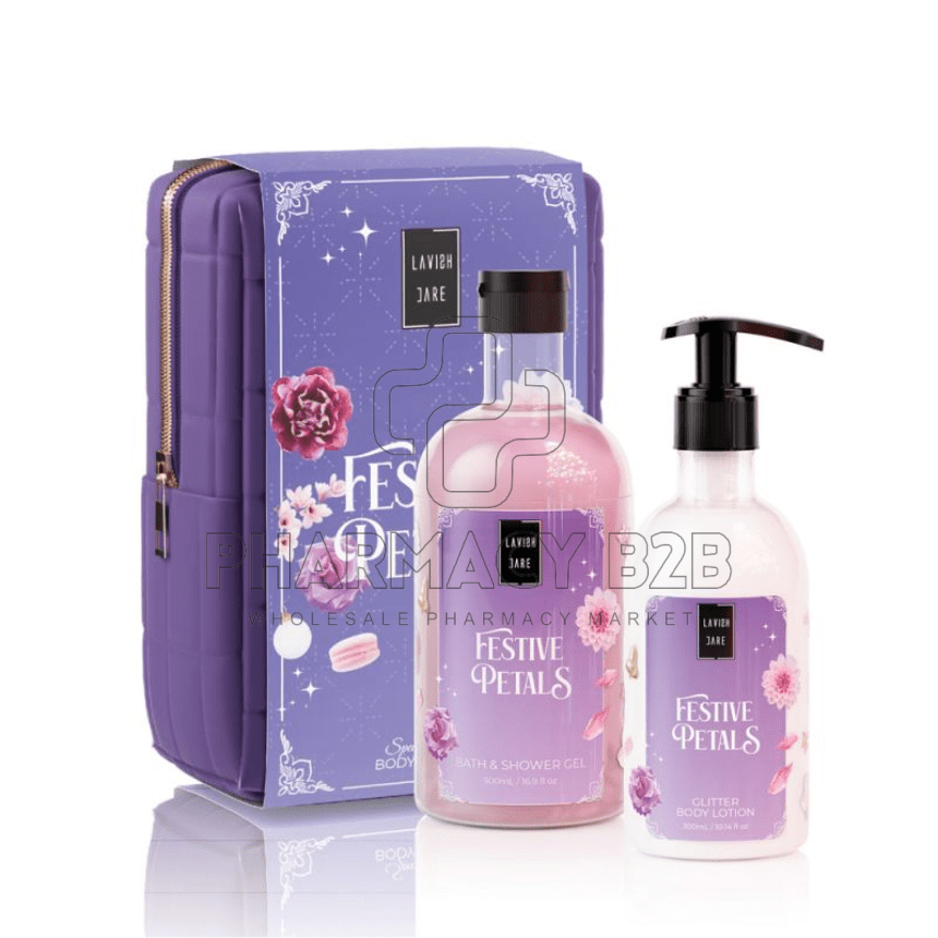 LAVISH CARE Bag Set Festive Petals Shower Gel 500ml & Glitter Body Lotion 300ml