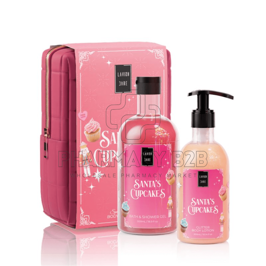 LAVISH CARE Bag Set Santa's Cupcakes Shower Gel 500ml & Glitter Body Lotion 300ml