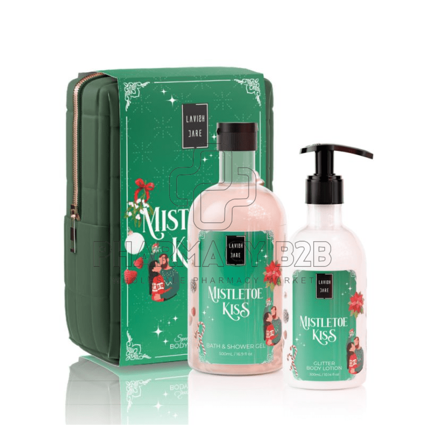 LAVISH CARE Bag Set Mistletoe Kiss Shower Gel 500ml & Glitter Body Lotion 300ml