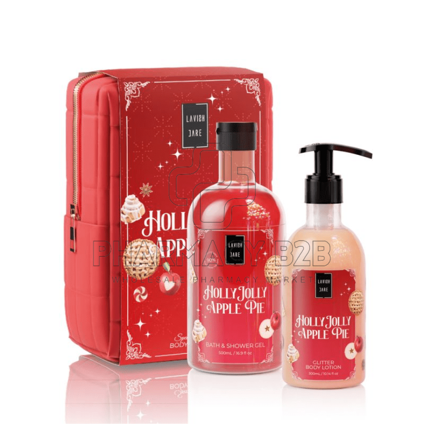 LAVISH CARE Bag Set Holly Jolly Apple Pie Shower Gel 500ml & Glitter Body Lotion 300ml