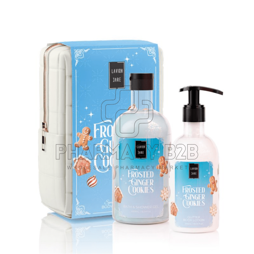 LAVISH CARE Bag Set Frosted Ginger Cookies Shower Gel 500ml & Glitter Body Lotion 300ml