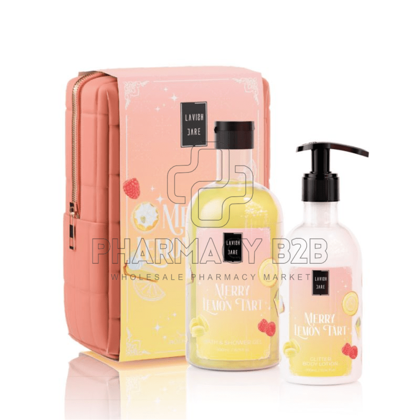 LAVISH CARE Bag Set Merry Lemon Tart Shower Gel 500ml & Glitter Body Lotion 300ml