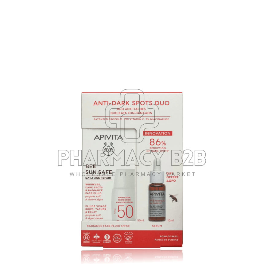 APIVITA Promo Anti-Dark Spots Duo Bee Sun Safe Daily Age Repair Dry Touch Λεπτόρευστη Κρέμα Προσώπου κατά των Πανάδων & Ρυτίδων SPF50 50ml & Δώρο C15 Propolis Correct Serum Αντιρυτιδικός & Αντιοξειδωτικός Ορός Λάμψης 10ml