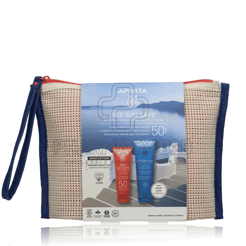 APIVITA Promo Bee Sun Safe Hydra Fresh Sun Protection με Hydra Fresh Face Gel-Cream Ενυδατική Κρέμα-Gel Προσώπου SPF50 50ml & Δώρο After Sun 100ml & Δώρο Νεσεσέρ