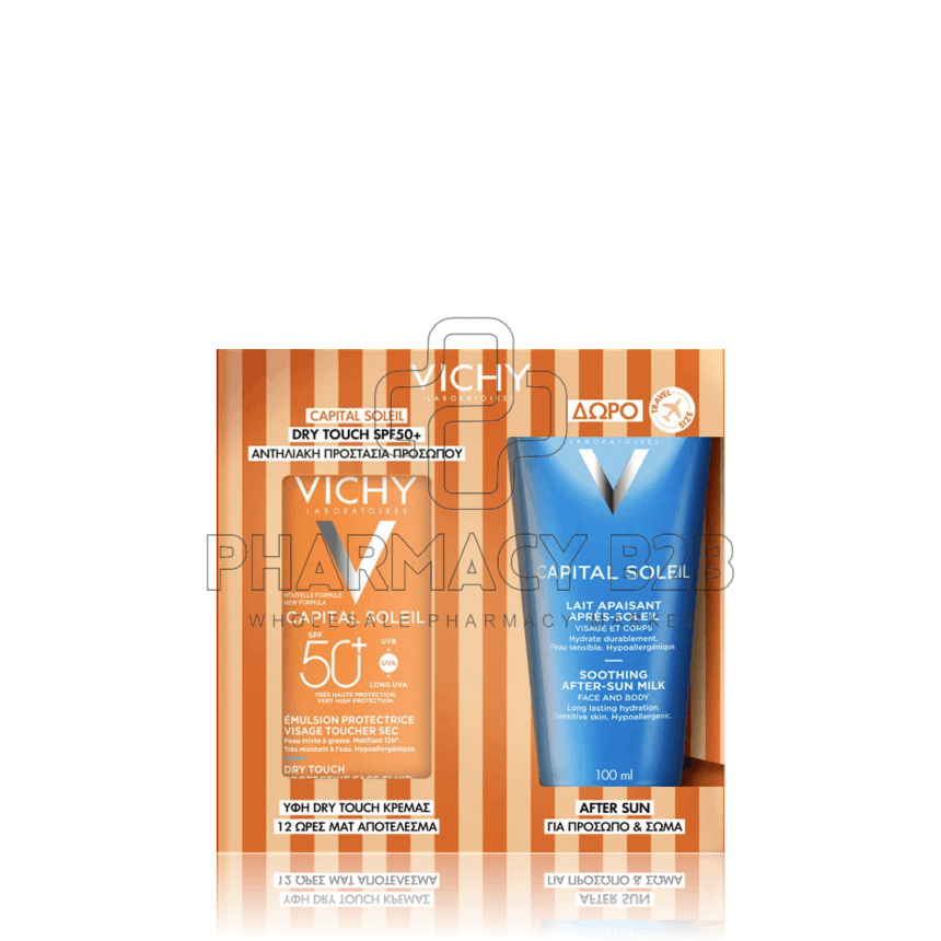 VICHY Promo Capital Soleil Dry Touch Aντηλιακό Προσώπου για Ματ Αποτέλεσμα SPF50+ 50ml & Δώρο After Sun Καταπραϋντικό Γαλάκτωμα για Πρόσωπο & Σώμα 100ml
