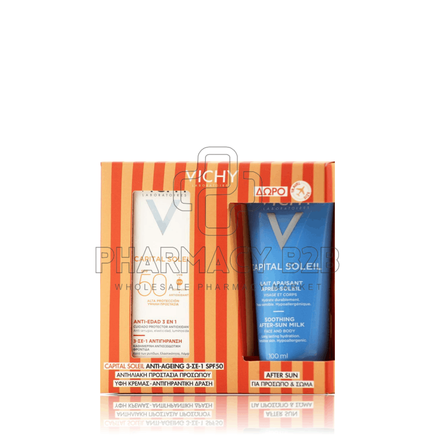 VICHY Promo Capital Soleil Anti-Ageing 3in1 Αντηλιακό Προσώπου με Αντιγηραντική Δράση SPF50 50ml & Δώρο After Sun Καταπραϋντικό Γαλάκτωμα για Πρόσωπο & Σώμα 100ml