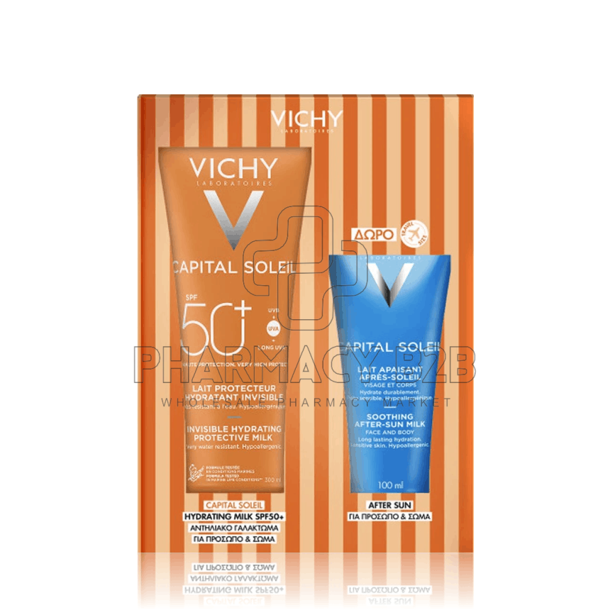VICHY Promo Capital Soleil Ενυδατικό Αντηλιακό Γαλάκτωμα Σώματος SPF50+ 300ml & Δώρο After Sun Καταπραϋντικό Γαλάκτωμα για Πρόσωπο & Σώμα 100ml
