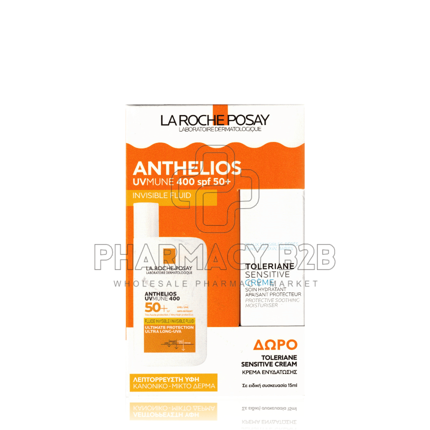 LA ROCHE-POSAY Promo Anthelios UVMune 400 Invisible Fluid Αντηλιακό Προσώπου για Κανονικό & Μικτό Δέρμα SPF50+ 50ml & Δώρο Toleriane Sensitive Cream Ενυδατική Κρέμα Προσώπου για Ευαίσθητες Επιδερμίδες 15ml