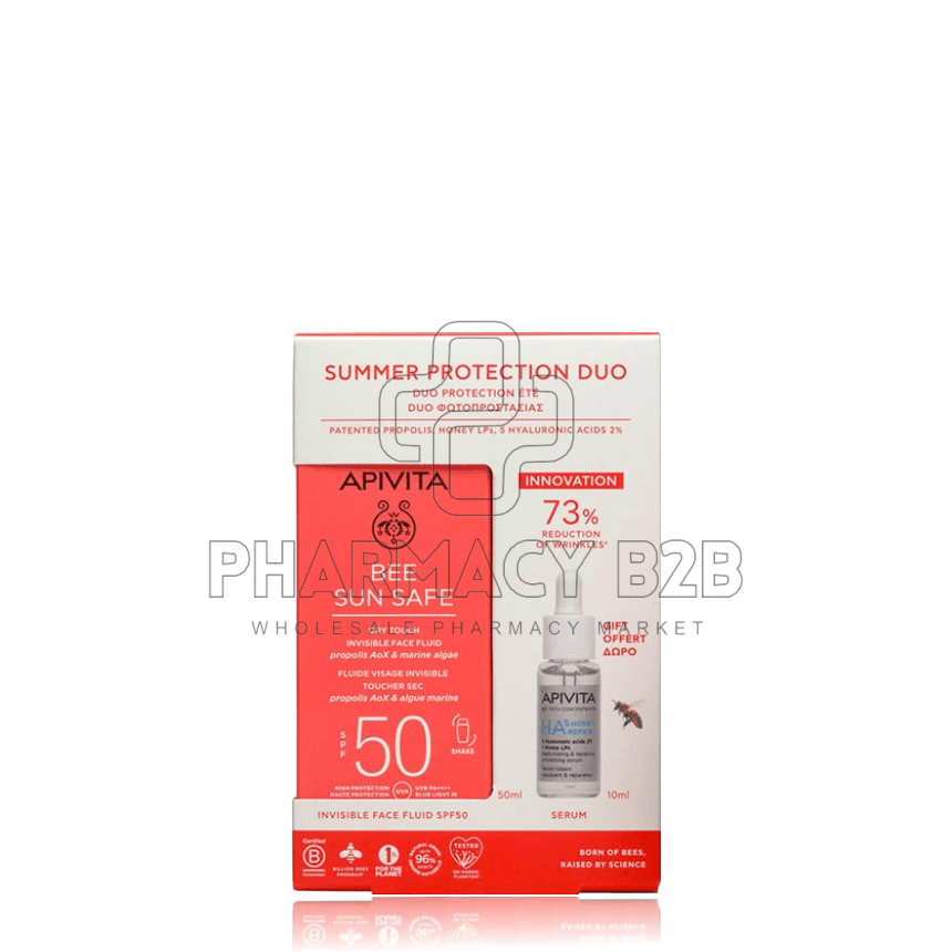 APIVITA Promo Summer Protection Duo Bee Sun Safe Dry Touch Λεπτόρευστη Κρέμα Προσώπου κατά των Πανάδων & Ρυτίδων SPF50 50ml & Δώρο HA5 Honey Repair Serum Ορός Επανόρθωσης, 10ml 1σετ