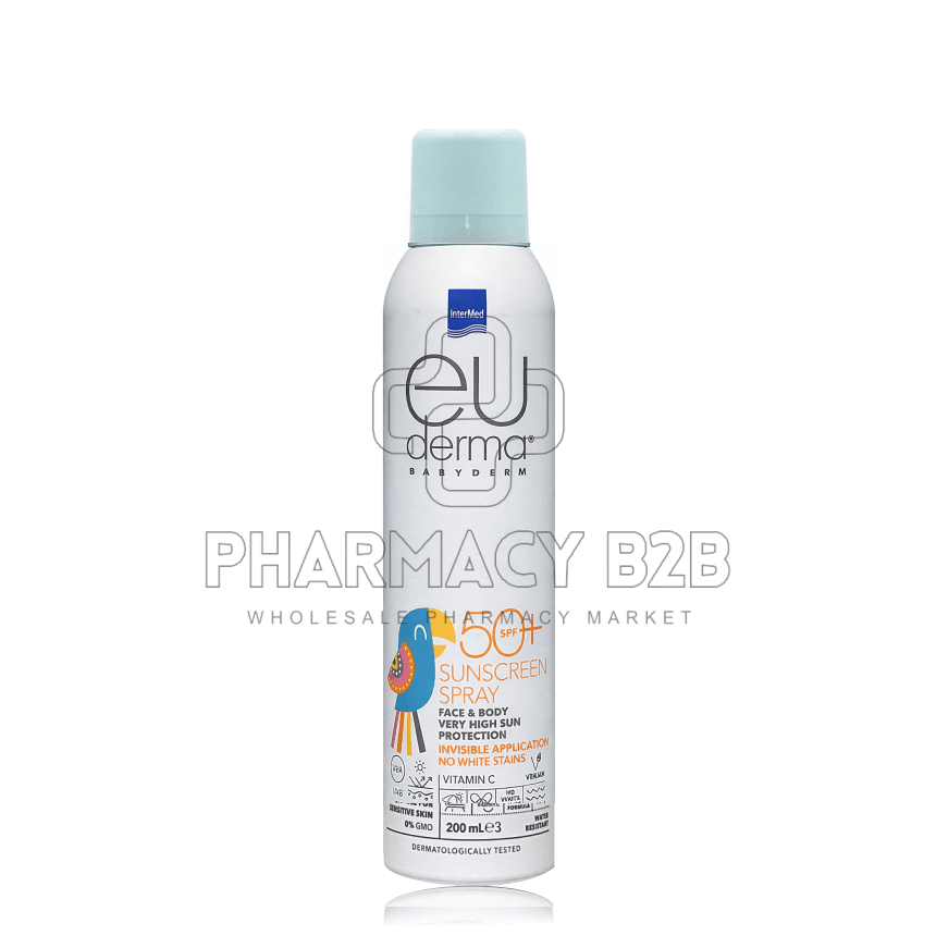 INTERMED Euderma Babyderm Sunscreen Spray SPF50+ Αόρατο Παιδικό Αντηλιακό Σπρέι Προσώπου & Σώματος 200ml