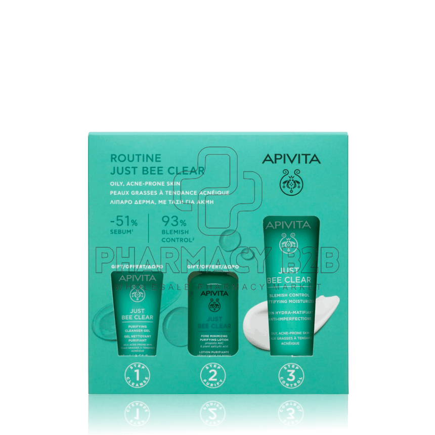 APIVITA Promo Routine Just Bee Clear με Just Bee Clear Κρέμα κατά των Ατελειών 40ml & Δώρο Λοσιόν Σύσφιξης Πόρων 50ml & Gel Καθαρισμού Προσώπου 15ml