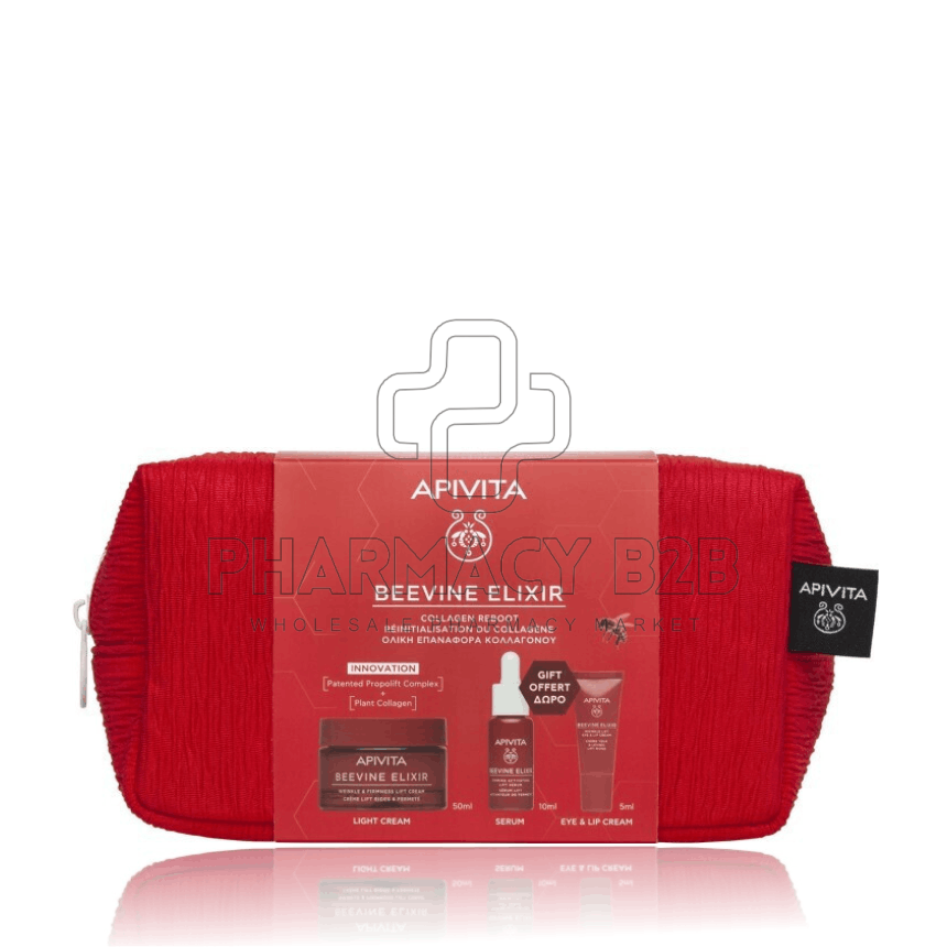 APIVITA Beevine Elixir Promo Pack με Αντιρυτιδική Κρέμα Ελαφριάς Υφής 50ml & Δώρο Ορός 10ml, Αντιρυτιδική Κρέμα για Μάτια & Χείλη 5ml & Νεσεσέρ