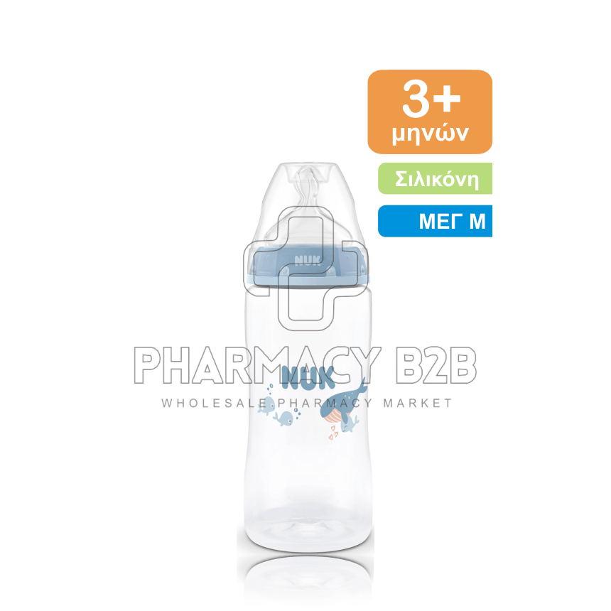 NUK First Choice Πλαστικό Μπιμπερό με Δείκτη Ελέγχου Θερμοκρασίας 3m+ 300ml - Φάλαινα