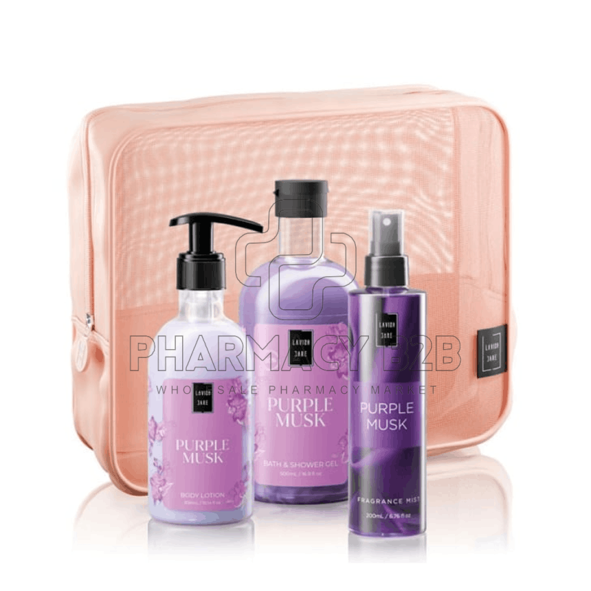 LAVISH CARE Purple Musk Body Care Bag Set Σετ περιποίησης σώματος με νεσεσέρ LAVISH CARE Purple Musk Body Care Bag Set Σετ περιποίησης σώματος με νεσεσέρ