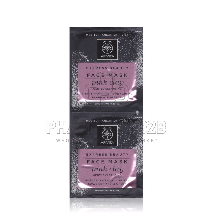 APIVITA Express Beauty Μάσκα για Απαλό Καθαρισμό με Ροζ Άργιλο 2x8ml