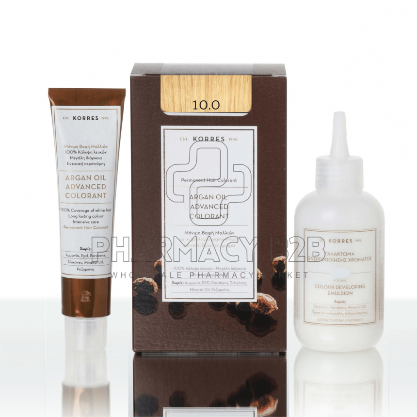 KORRES ΒΑΦΗ ΜΑΛΛΙΩΝ ARGAN OIL ADVANCED COLORANT - 10.0 Ξανθό πλατίνας φυσικό 