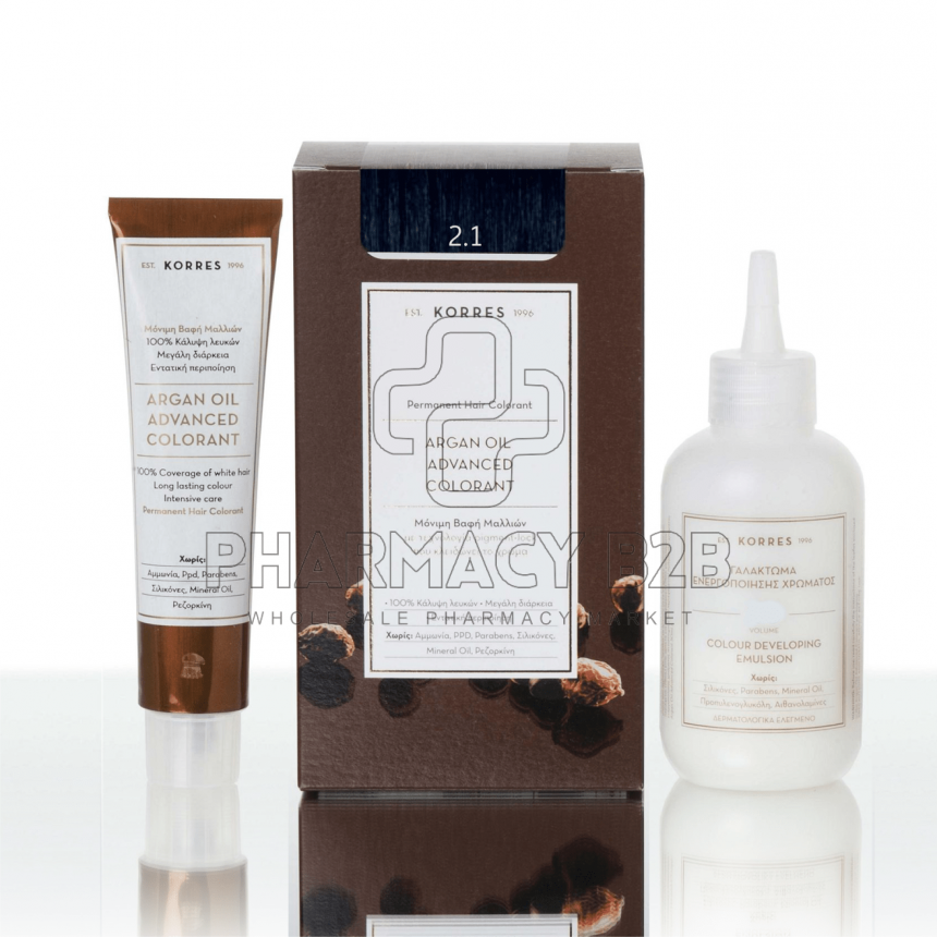 KORRES ΒΑΦΗ ΜΑΛΛΙΩΝ ARGAN OIL ADVANCED COLORANT - 2.1 Μαύρο μπλε