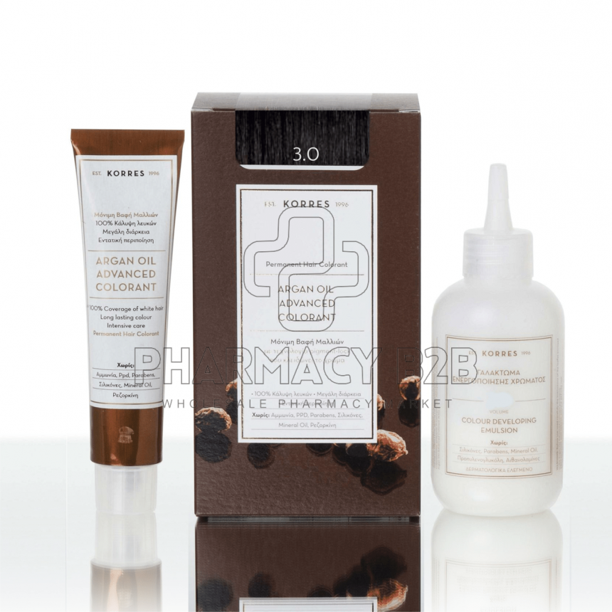 KORRES ΒΑΦΗ ΜΑΛΛΙΩΝ ARGAN OIL ADVANCED COLORANT - 3.0 Καστανό σκούρο φυσικό 