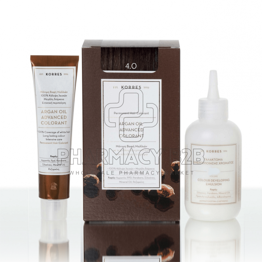 KORRES ΒΑΦΗ ΜΑΛΛΙΩΝ ARGAN OIL ADVANCED COLORANT - 4.0 Καστανό φυσικό 