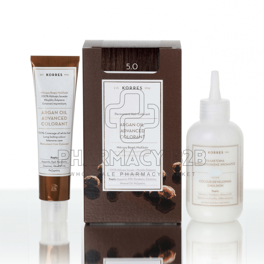 KORRES ΒΑΦΗ ΜΑΛΛΙΩΝ ARGAN OIL ADVANCED COLORANT - 5.0 Καστανό ανοιχτό φυσικό 
