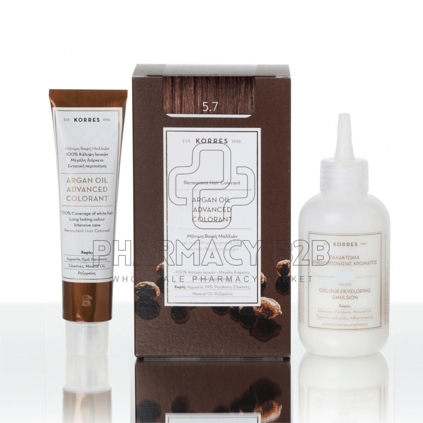 KORRES ΒΑΦΗ ΜΑΛΛΙΩΝ ARGAN OIL ADVANCED COLORANT - 5.7 Σοκολατί 