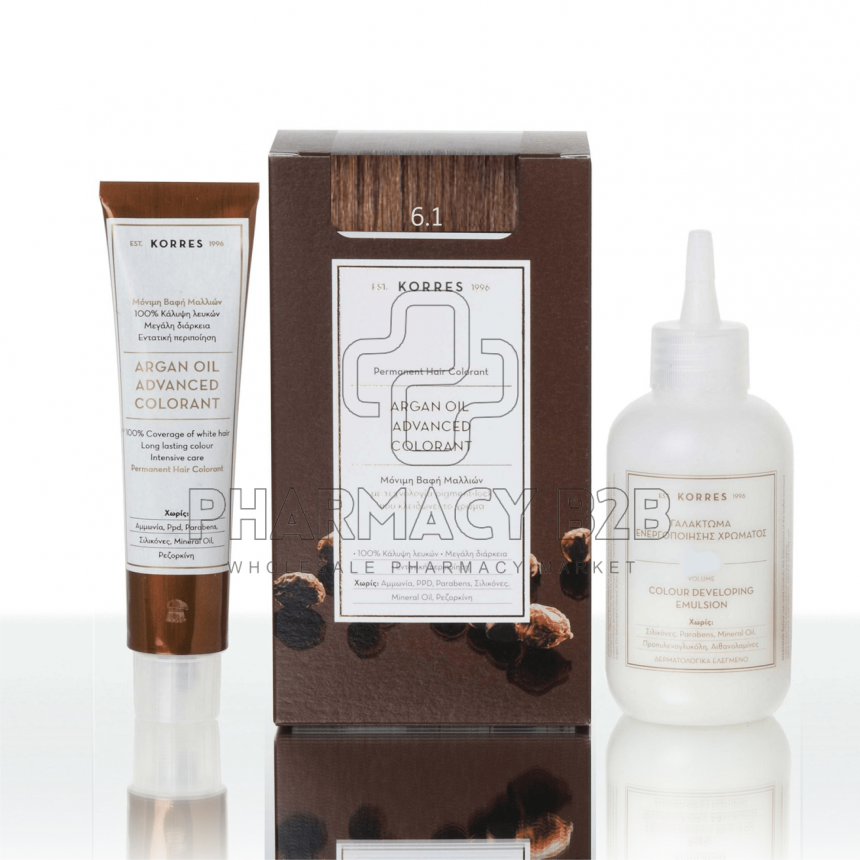 KORRES ΒΑΦΗ ΜΑΛΛΙΩΝ ARGAN OIL ADVANCED COLORANT - 6.1 Ξανθό σκούρο σαντρέ 