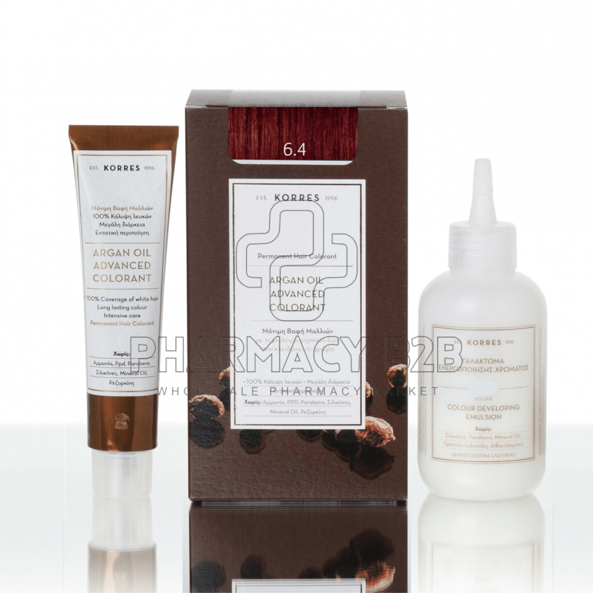 KORRES ΒΑΦΗ ΜΑΛΛΙΩΝ ARGAN OIL ADVANCED COLORANT - 6.4  Ξανθό σκούρο χάλκινο 