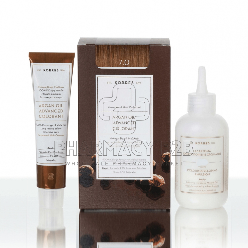 KORRES ΒΑΦΗ ΜΑΛΛΙΩΝ ARGAN OIL ADVANCED COLORANT - 7.0 Ξανθό φυσικό 