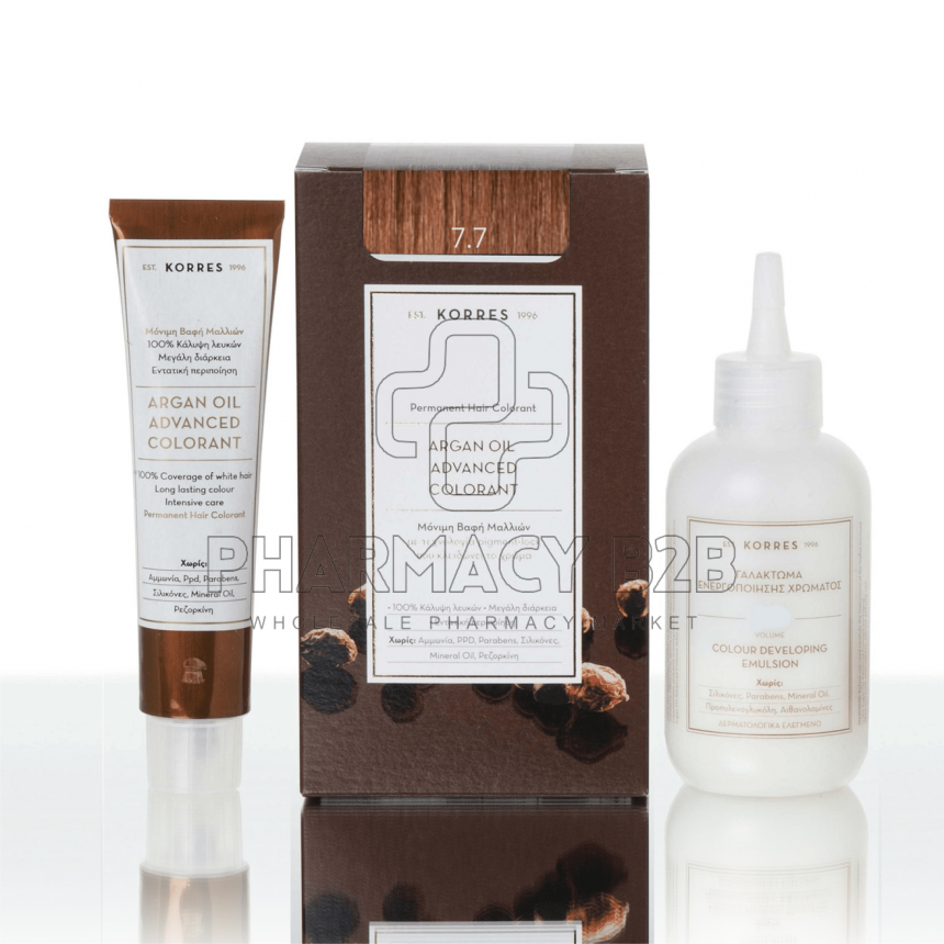 KORRES ΒΑΦΗ ΜΑΛΛΙΩΝ ARGAN OIL ADVANCED COLORANT - 7.7 Μόκα 