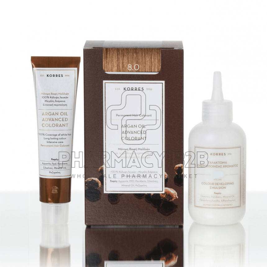 KORRES ΒΑΦΗ ΜΑΛΛΙΩΝ ARGAN OIL ADVANCED COLORANT - 8.0 Ξανθό ανοιχτό φυσικό 