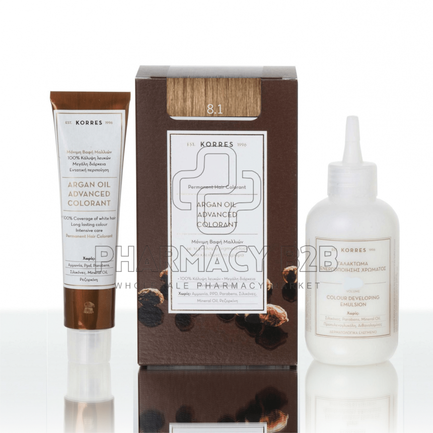 KORRES ΒΑΦΗ ΜΑΛΛΙΩΝ ARGAN OIL ADVANCED COLORANT - 8.1 Ξανθό ανοιχτό σαντρέ 