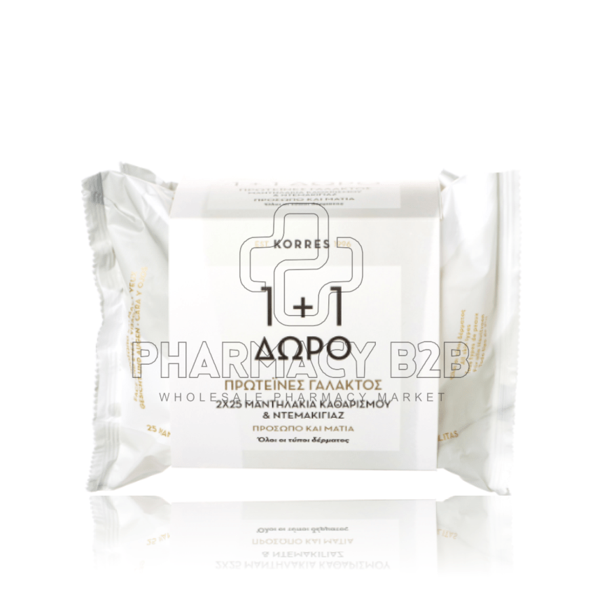 KORRES ΜΑΝΤΗΛΑΚΙΑ ΠΡΩΤΕΪΝΕΣ ΓΑΛΑΚΤΟΣ 1+1 2x25τμχ