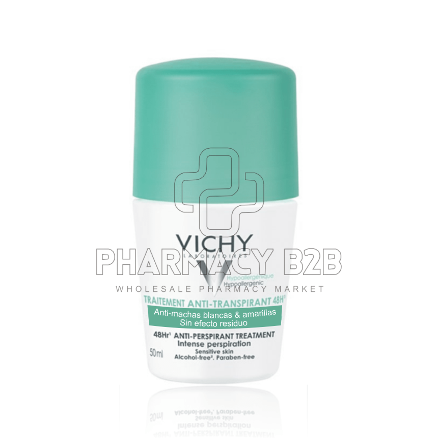 VICHY Deodorant 48-ωρη αποσμητική φροντίδα σε μορφή Roll On. Κατά των λευκών και κίτρινων σημαδιών. 50ml