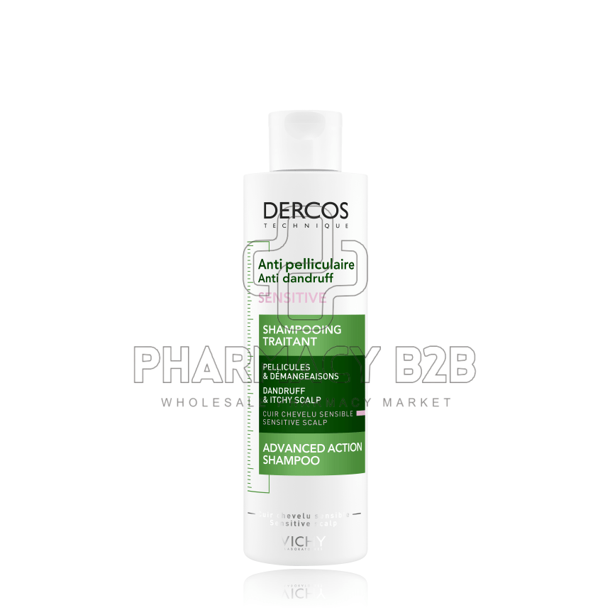VICHY Dercos Shampoo Anti-dandruff Sensitive Σαμπουάν χωρίς Θειικά Άλατα για τη Ρύθμιση της Ξηροδερμίας και της Πιτυρίδας 200ml