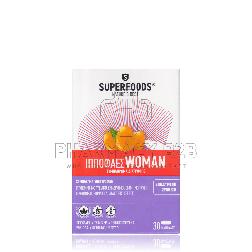 SUPERFOODS Ιπποφαές Woman Ενισχυμένο Συμπλήρωμα Διατροφής για τις Ανάγκες των Γυναικών x30 κάψουλες
