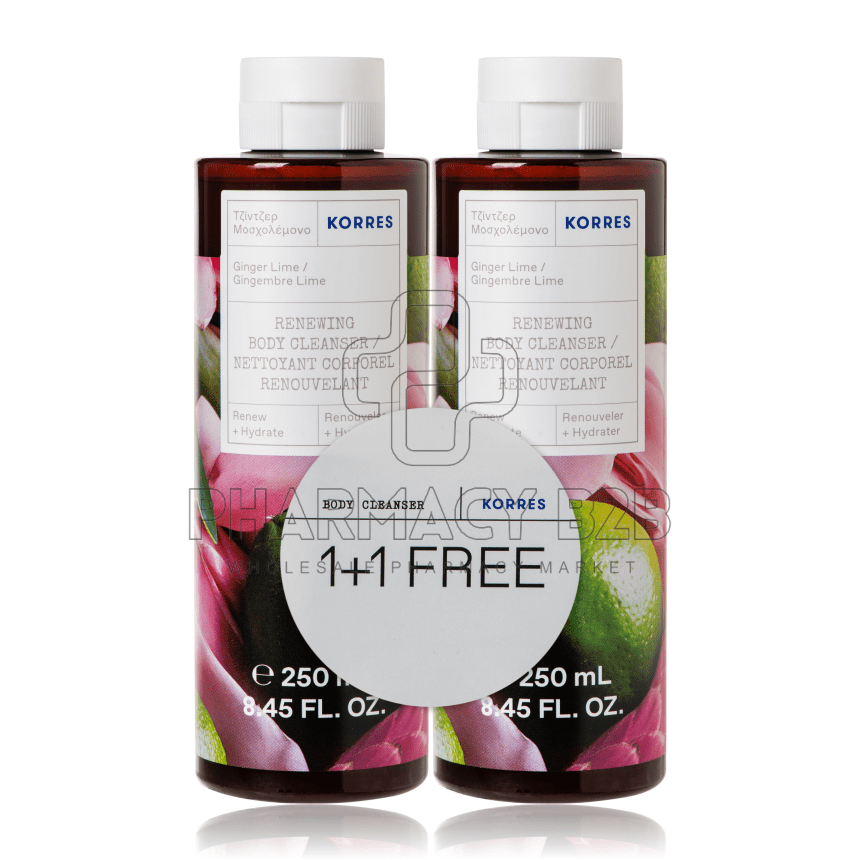 Korres Renewing Body Cleanser Ginger Lime Αφρόλουτρο Τζίντζερ Μοσχολέμονο 1+1 2x250ml