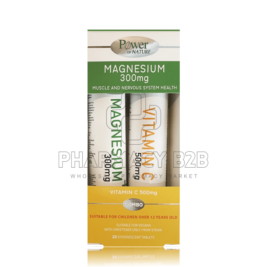 POWER OF NATURE Magnesium 300mg x20 αναβράζοντα δισκία & Vitamin C 500mg x20 αναβράζοντα δισκία