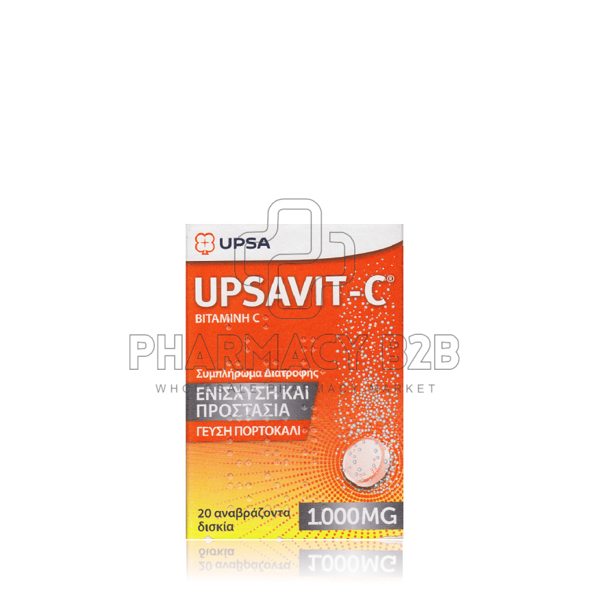UPSAVIT-C Βιταμίνη C 1000mg αναβράζοντα δισκία με γεύση πορτοκάλι x20