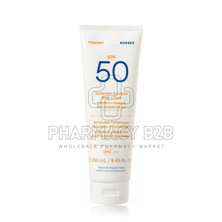 KORRES Yoghurt sunscreen emulsion body & face SPF50 Αντηλιακό γαλάκτωμα σώματος & προσώπου 250ml