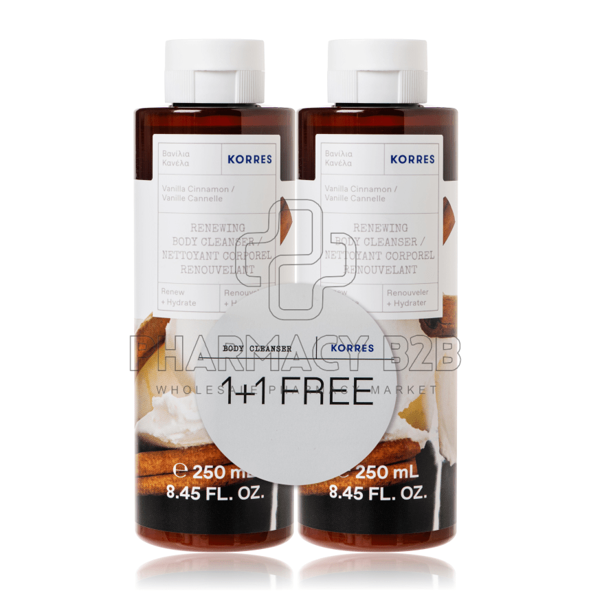 KORRES Renewing Body Cleanser Vanilla Cinnamon Αφρόλουτρο Βανίλια Κανέλα 1+1 2x250ml
