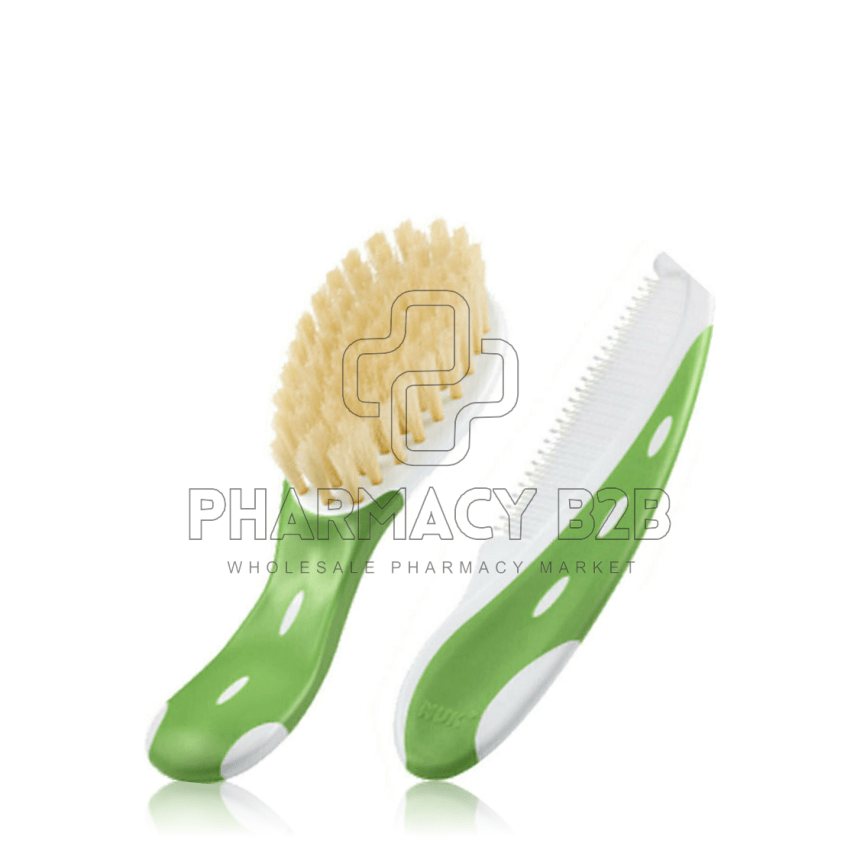 NUK Σετ Βούρτσα από Φυσική Τρίχα & Χτένα με Στρογγυλεμένα Δόντια 2 τεμάχια